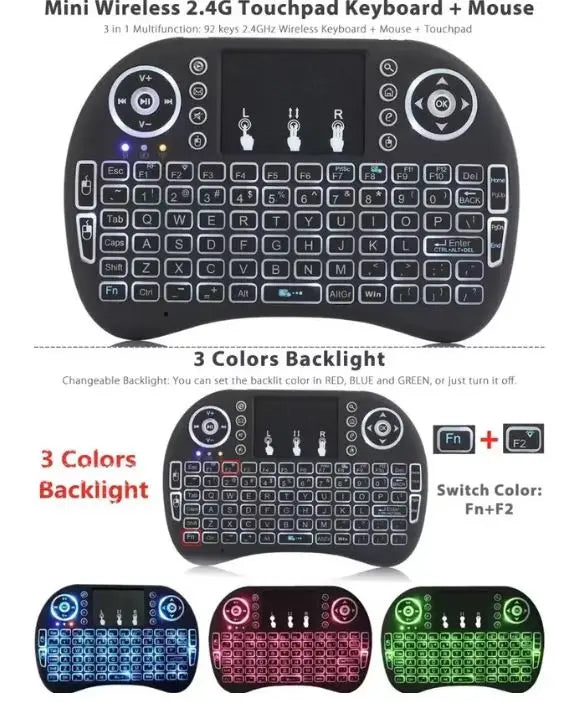 Mini teclado USB com LED e touchpad compatível com Smart TV PC PS3 Design compacto Ergonomia alta sensibilidade para jogos