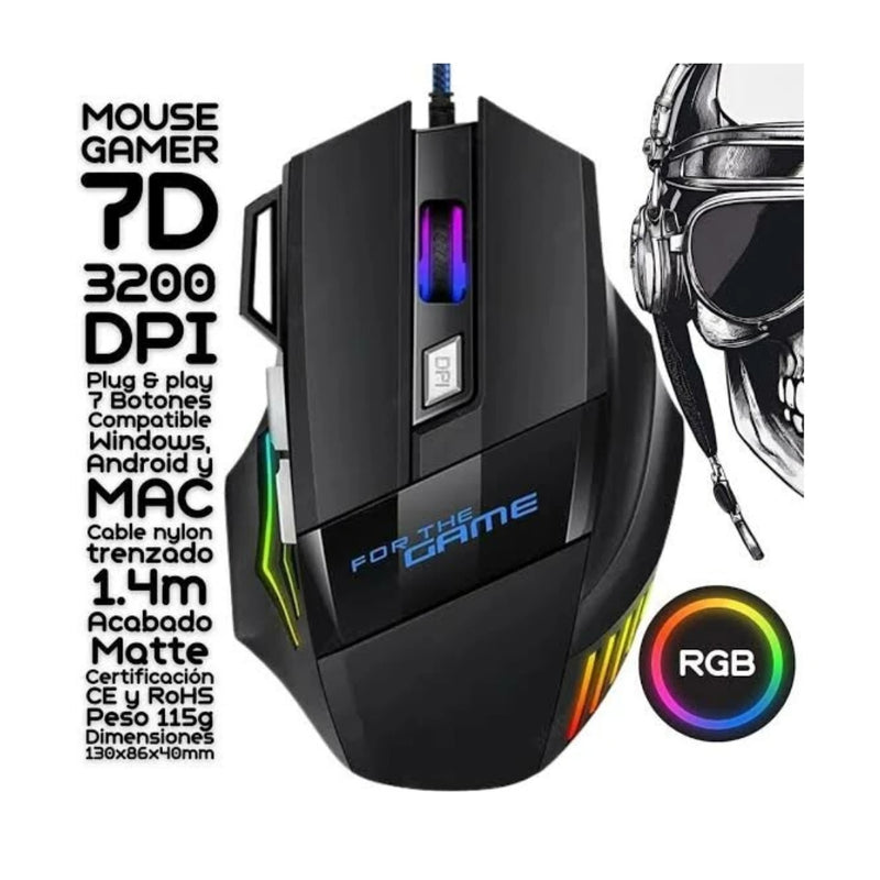 Mouse Gamer Usb com Fio de Nylon 7 Botões e Iluminação LED