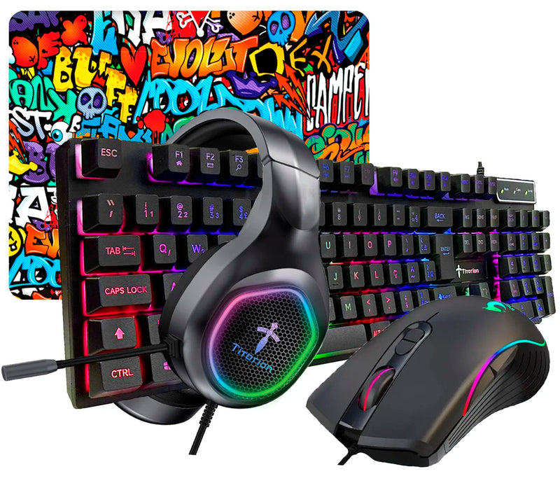 Combo Teclado Semi-mecânico, Mouse Gamer Rgb, Mousepad e Headset