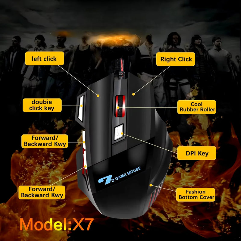 Mouse Gamer Laser Led Usb 7 Botões Profissional