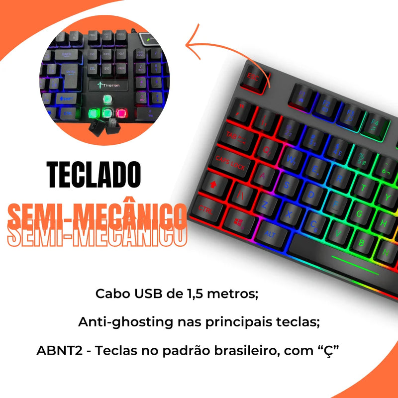 Combo Teclado Semi-mecânico, Mouse Gamer Rgb, Mousepad e Headset