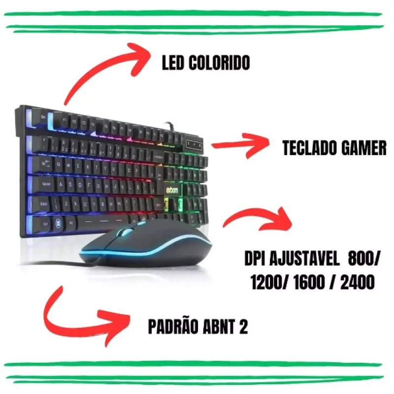 Kit de teclado e mouse gamer preto