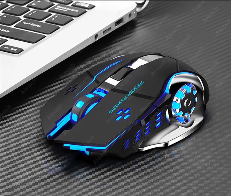 Mouse Gamer Sem Fio Recarregável - Bluetooth, Silencioso, Mecânico, Iluminação RGB, USB, Para PC e e-Sports