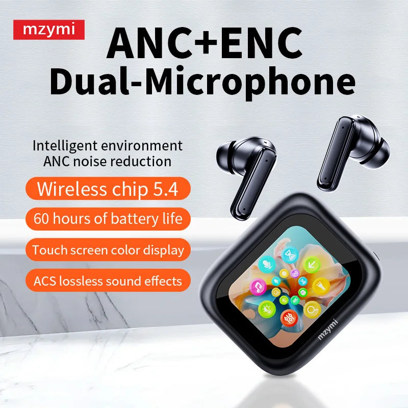 mzymi E18 Pro Fones de Ouvido Sem Fio ANC Bluetooth 5.4, Fones Esportivos à Prova d'Água, Headset In-Ear com Microfone para XIAOMI