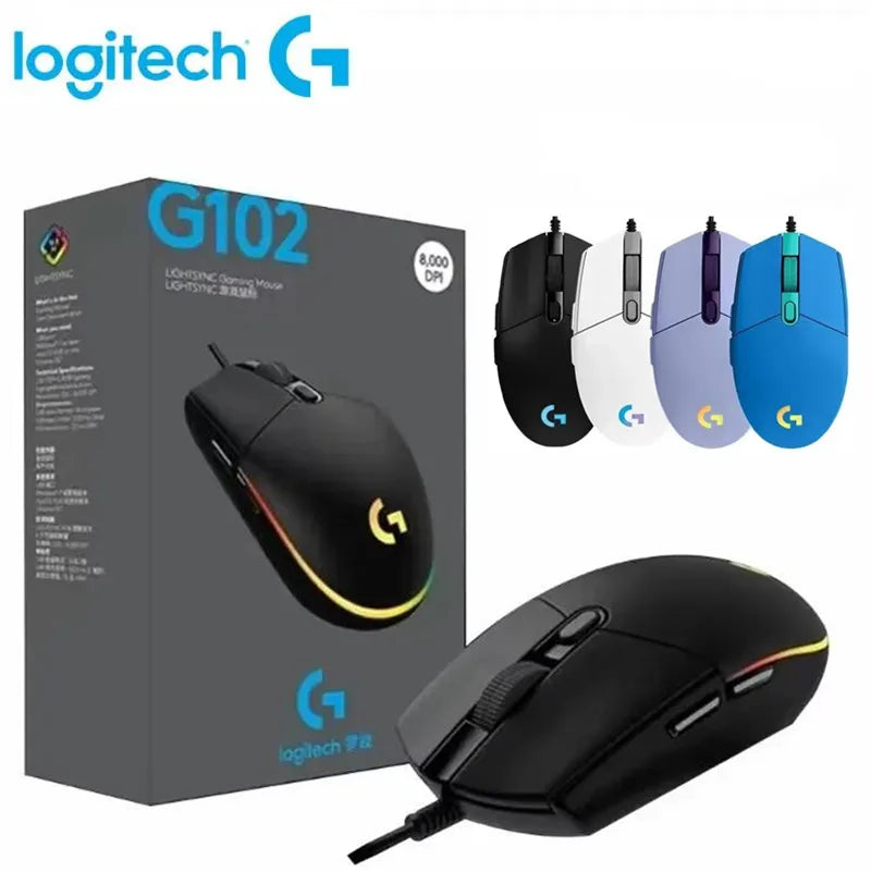 Logitech G102 Mouse USB com Fio para Jogos 8000 DPI Efeito Óptico Arco-íris para PC/Mac e Notebook