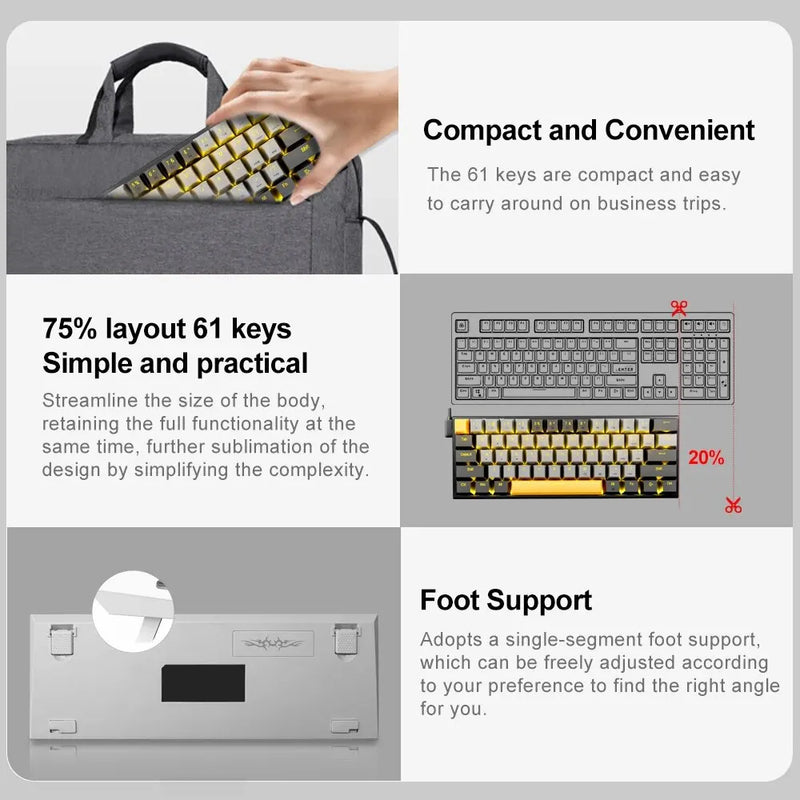 Teclado Mecânico USB E-YOOSO Z11 - 61 Teclas, Switch Vermelho, para PC e Laptop, Idiomas Russo e Português Brasileiro