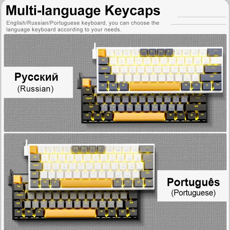 Teclado Mecânico USB E-YOOSO Z11 - 61 Teclas, Switch Vermelho, para PC e Laptop, Idiomas Russo e Português Brasileiro