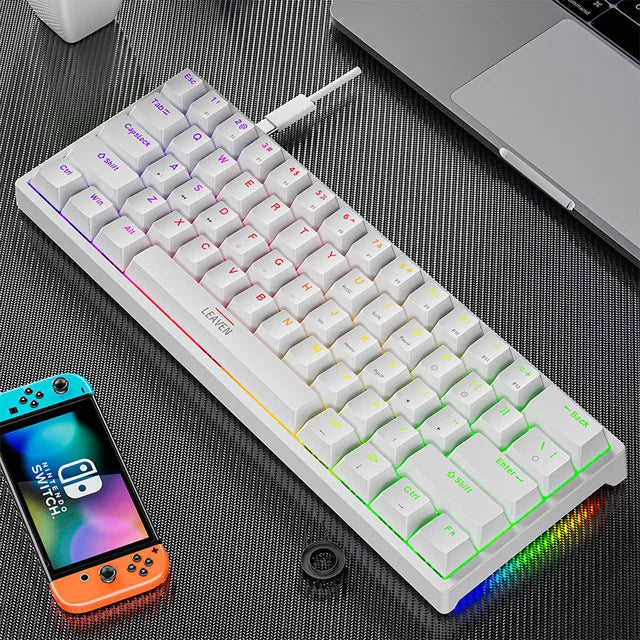 Teclado Mecânico Mini RGB Retroiluminado K620 - 60% DIY Custom PBT Keycap Hotswap - Pink/Branco USB para PC