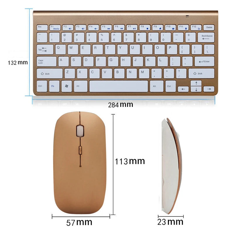 Combo Teclado e Mouse Sem Fio 2.4GHz - Ouro Rosa