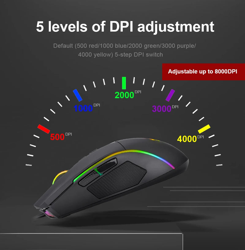 Redragon Lonewolf G105 RGB - Mouse Gamer USB com Fio, 8000 DPI, 8 Botões Programáveis, Ergonômico para PC e Laptop