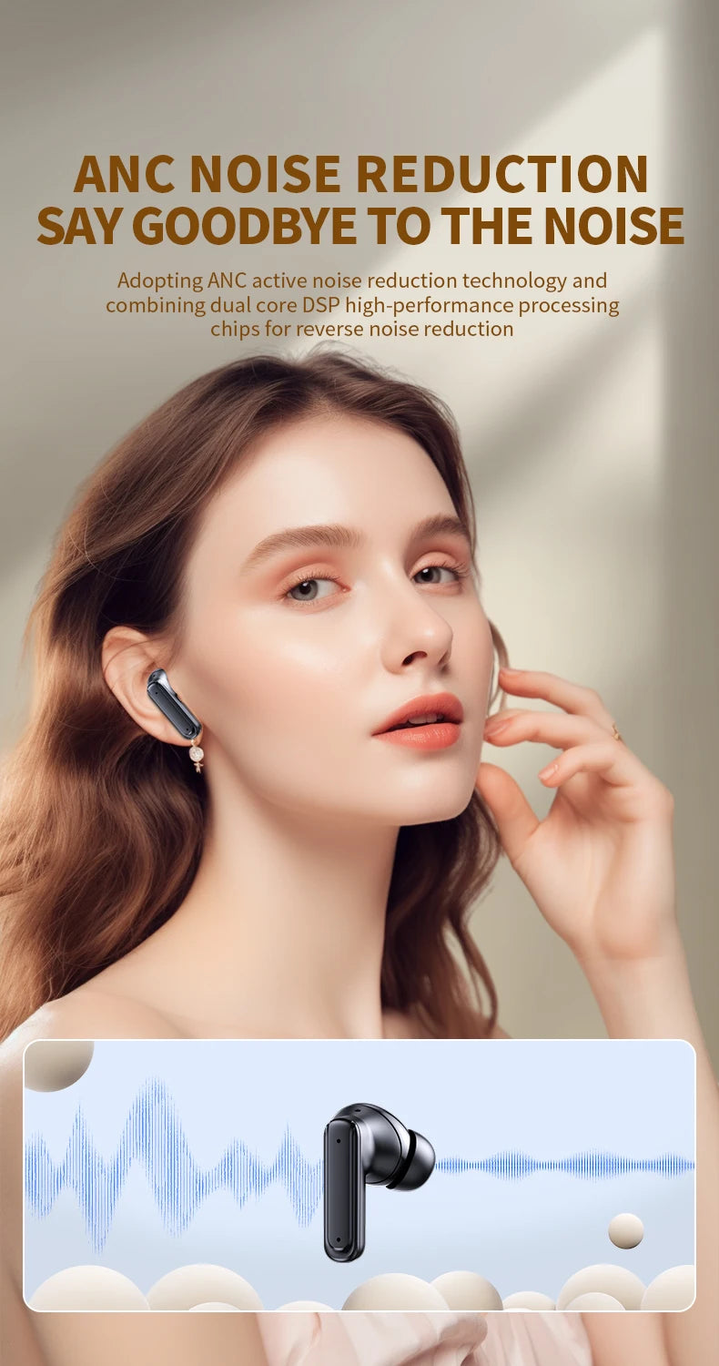 mzymi E18 Pro Fones de Ouvido Sem Fio ANC Bluetooth 5.4, Fones Esportivos à Prova d'Água, Headset In-Ear com Microfone para XIAOMI