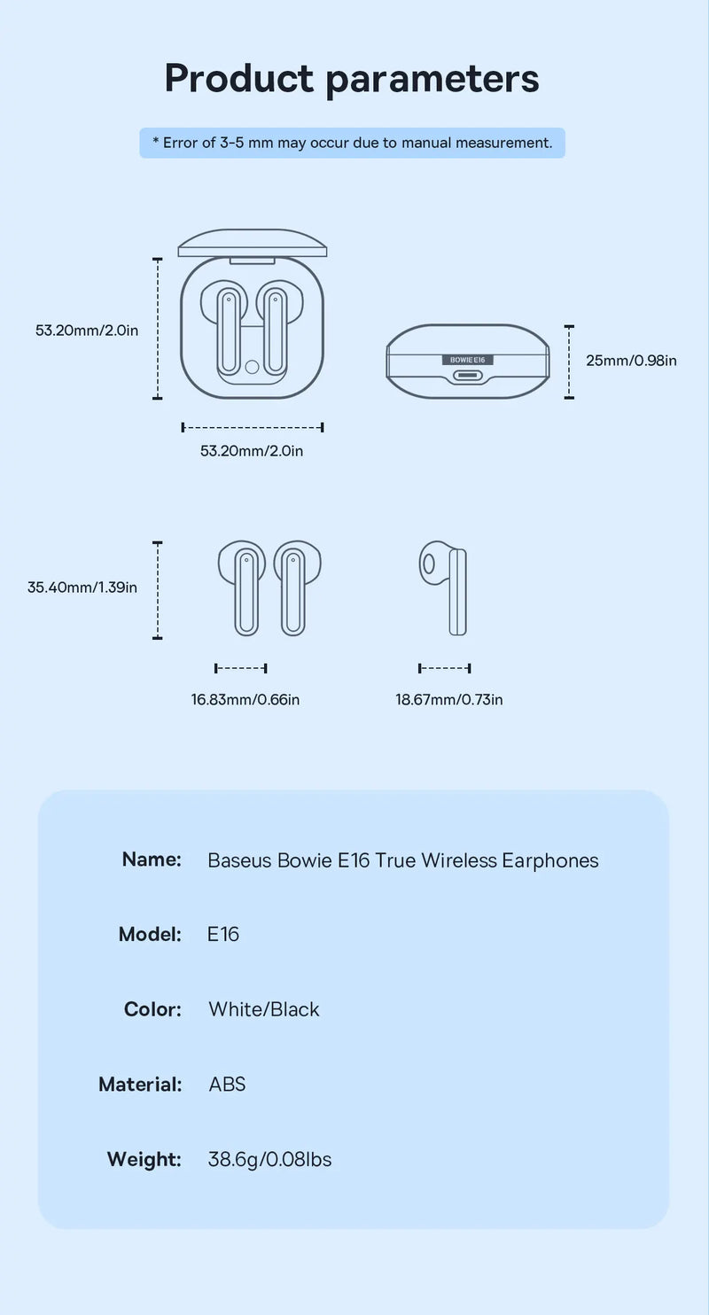 Fone De Ouvido Tws Baseus Bowie E16 Bluetooth 5.3