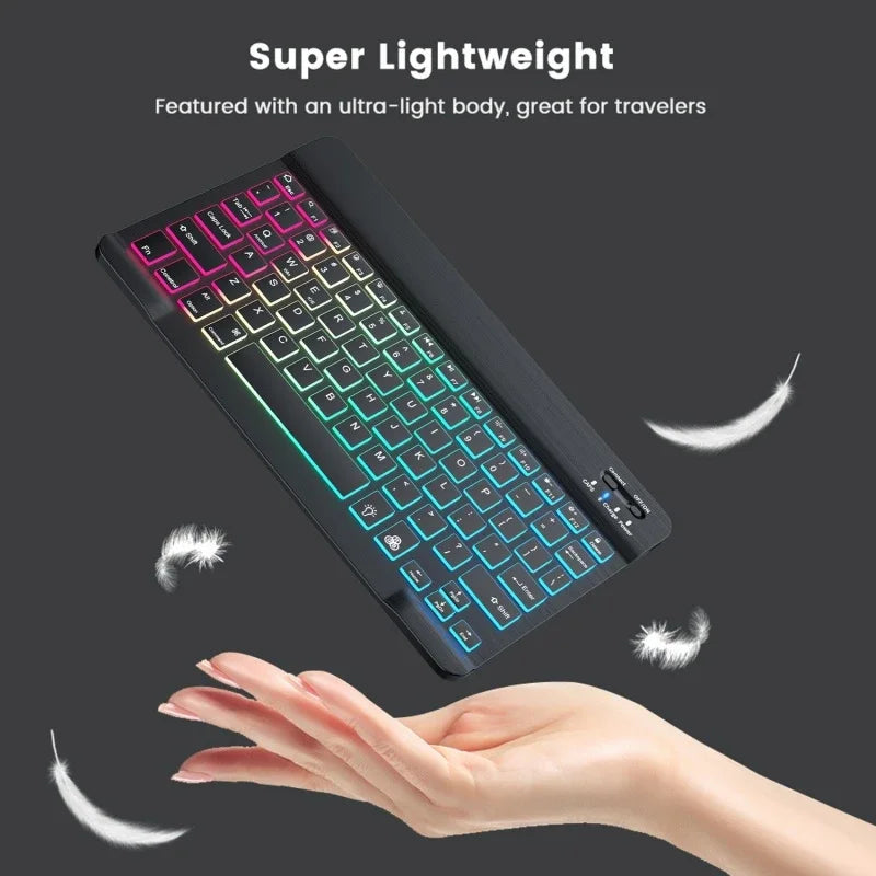 Kit Teclado e Mouse Bluetooth - Mini, Retroiluminado RGB, Recarregável