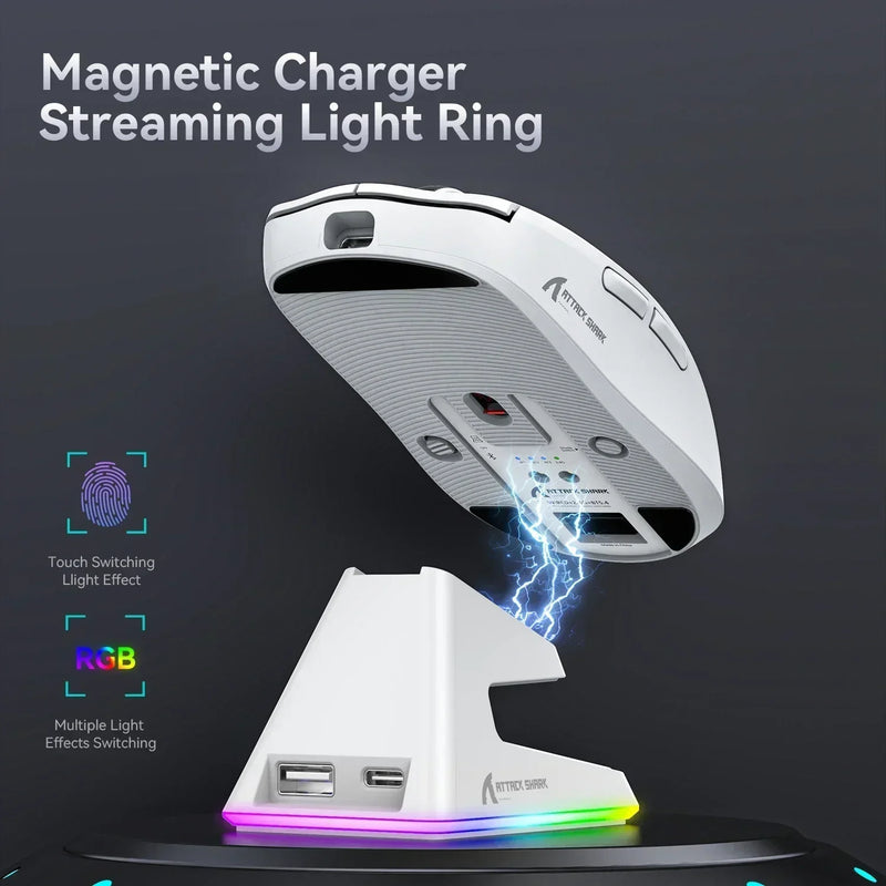 Attack Shark X2/X6/X11 Bluetooth Mouse,Tri-Mode Connection,RGB Touch Magnetic Charging Base,Macro Gaming Mouse mouse wireless