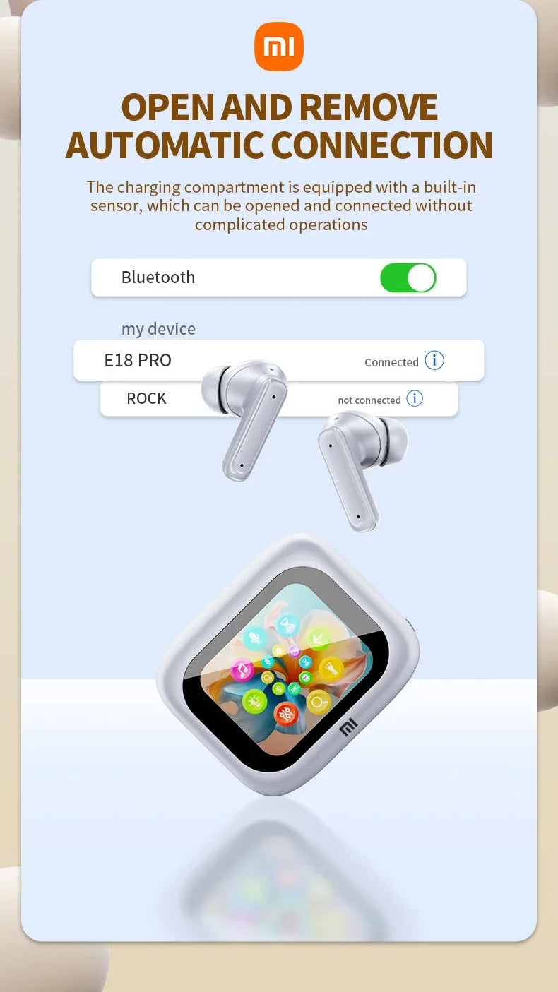 Xiaomi E18 Pro Fones de Ouvido Bluetooth 5.4 TWS – Tela Touch, Cancelamento de Ruído, Microfone Integrado